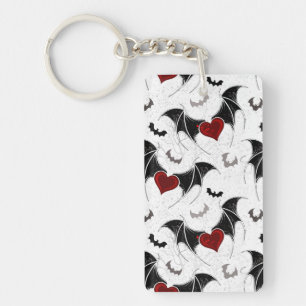 Porte-clefs Coeur d'Halloween avec ailes de chauve-souris noir