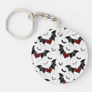 Porte-clefs Cœur d'Halloween avec ailes de chauve-souris noire