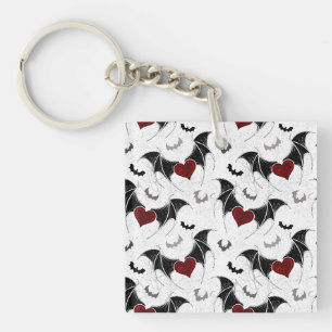 Porte-clefs Cœur d'Halloween avec ailes de chauve-souris noire