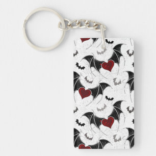 Porte-clefs Cœur d'Halloween avec des ailes de chauve-souris n