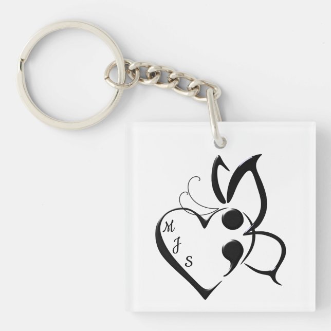 Porte-clefs Coeur du demi-côlon du papillon de sensibilisation (Devant)