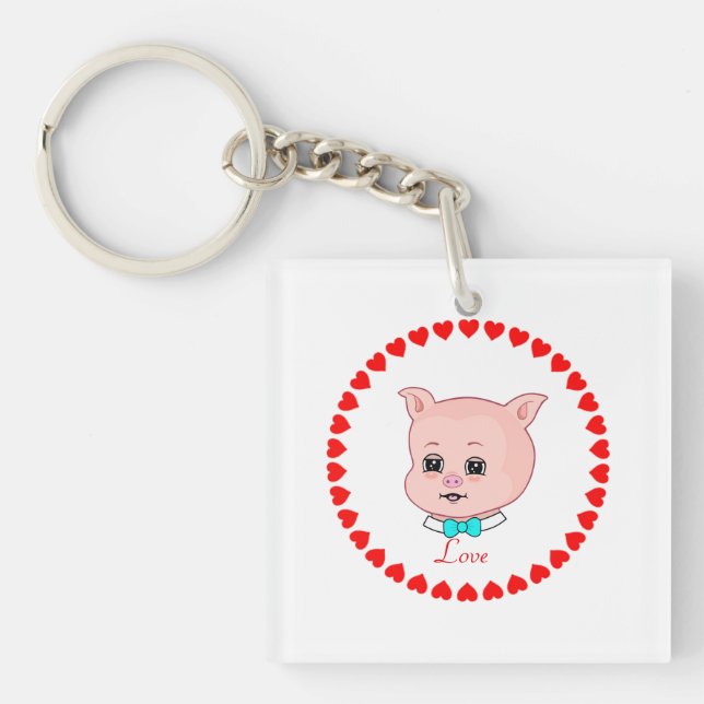 Porte-clefs Coeur et cochon mignons (Devant)