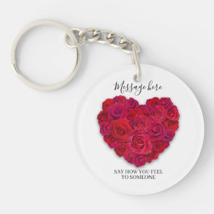Porte-clefs Cœur Floral Romantique Rose Rouge Texte Personnali