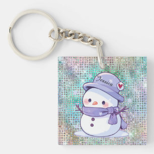 Porte-clefs Coeur mignon Homme neige Pastel Motif