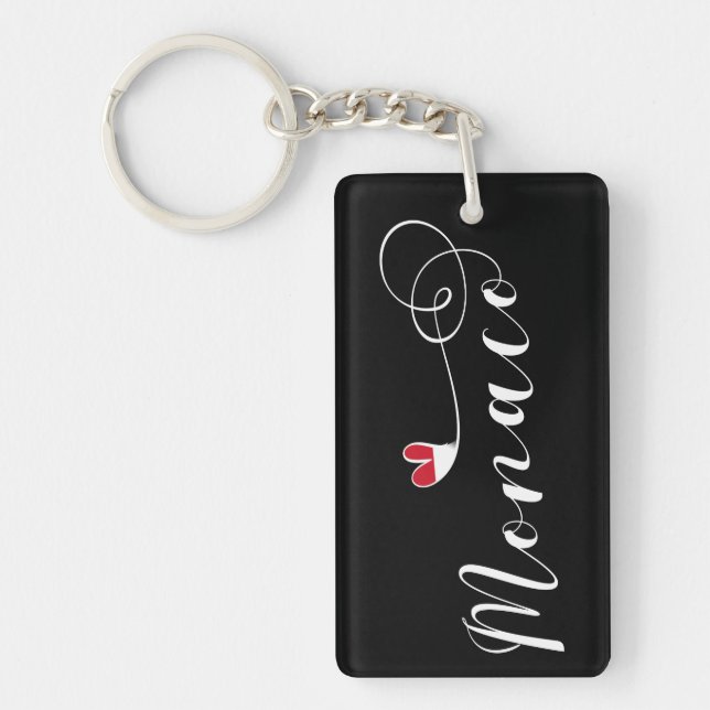 Porte-clefs Coeur Monaco, Monaco Drapeau, I Love Monaco (Devant)