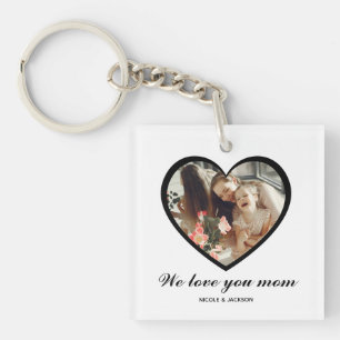 Porte-clefs Coeur Noir moderne Une photo Amour Maman