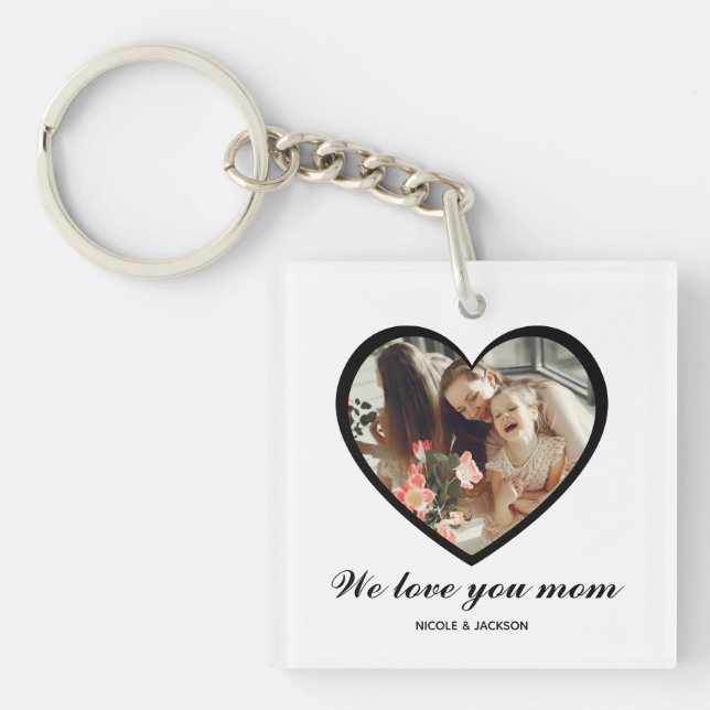 Porte-clefs Coeur Noir moderne Une photo Amour Maman (Devant)