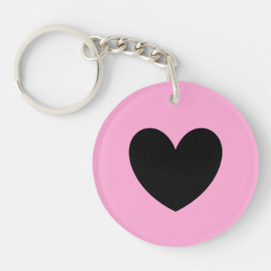 Porte-clefs Coeur noir sur coton bonbon rose