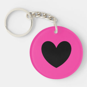 Porte-clefs Coeur noir sur rose fuchsia
