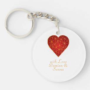 Porte-clefs Coeur or géométrique moderne et amour rouge