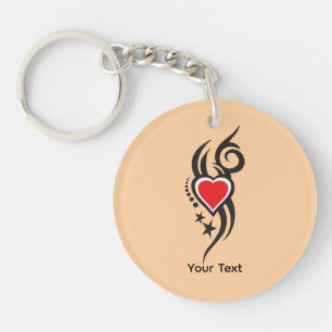 Porte-clefs Cœur ornemental vintage avec art de tatouage flora