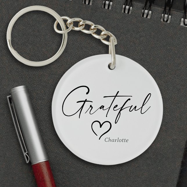 Porte-clefs Coeur reconnaissant | Votre nom Script minimal d'e (Créateur téléchargé)