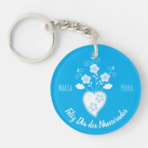 Porte-clefs Coeur romantique bleu portugais