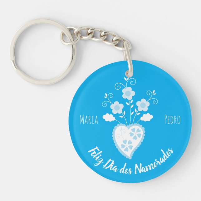 Porte-clefs Coeur romantique bleu portugais (Devant)