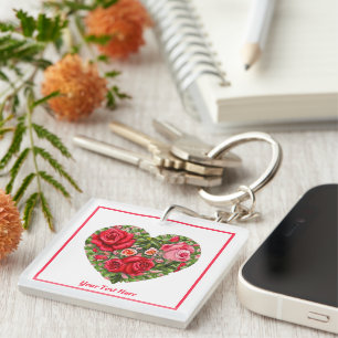 Porte-clefs Coeur Rose vintage
