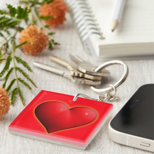 Porte-clefs Coeur rouge 3-D brillant