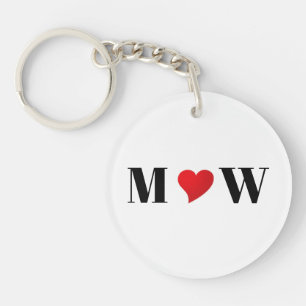 Porte-clefs Coeur rouge romantique coutume couple initiales mi