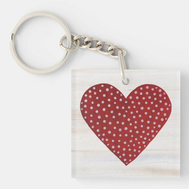 Porte-clefs Coeur rustique de Valentine de point de polka (Devant)