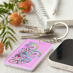 Porte-clefs Coeur spiral Peint à la main 1