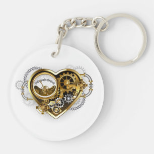 Porte-clefs Cœur Steampunk avec un manomètre