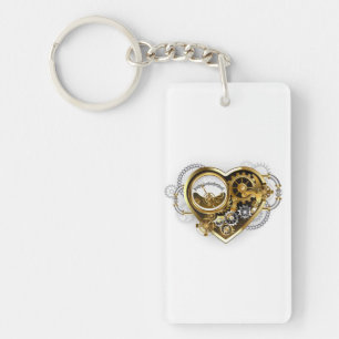 Porte-clefs Cœur Steampunk avec un manomètre