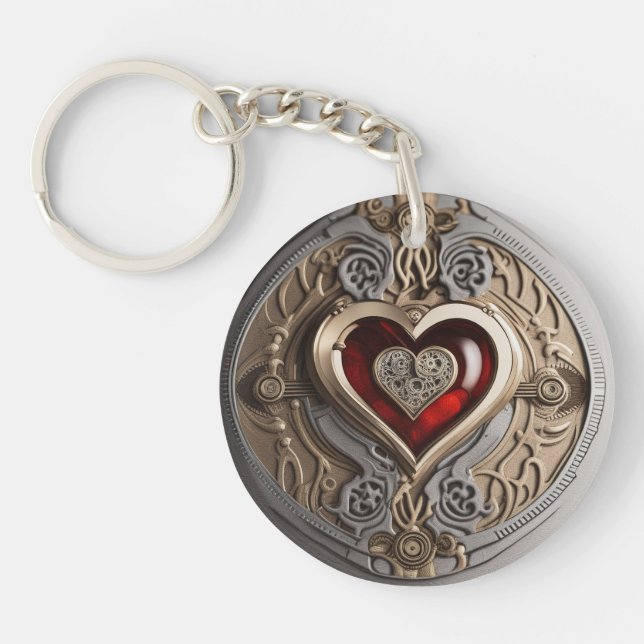 Porte-clefs Cœur Steampunk Intemporel de l'Amour (Devant)
