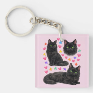 Porte-clefs cœurs arc-en-ciel y2k chat noir kawaii mignon
