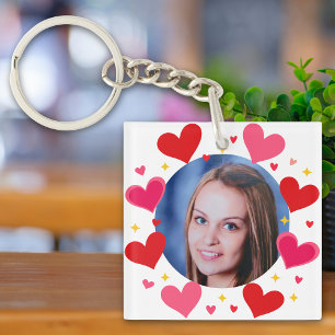 Porte-clefs Cœurs d'amour rose rouge Photo personnalisée sur m