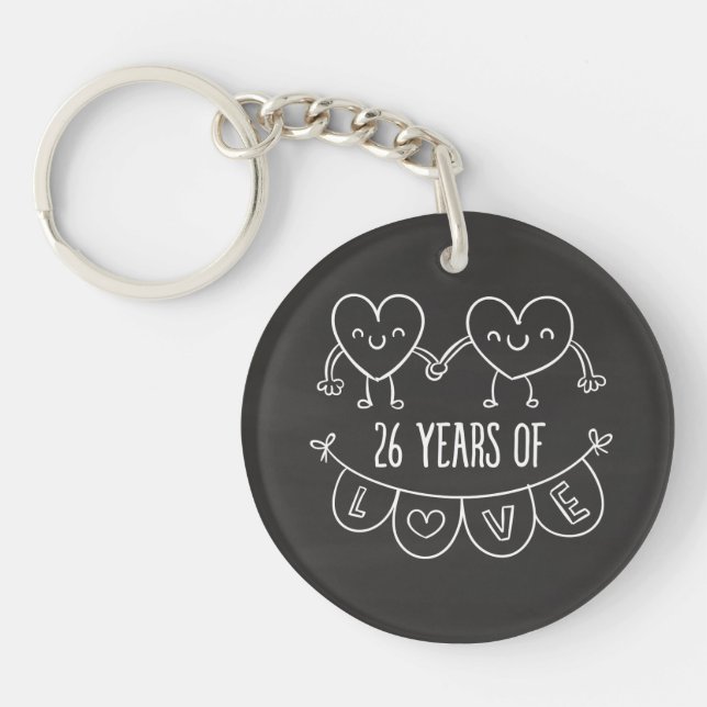 Porte-clefs Coeurs de calèche-cadeaux du 26e anniversaire (Devant)