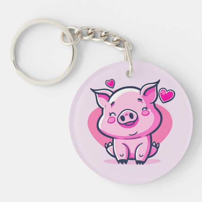 Porte-clefs Coeurs de cochon rose joyeux Valentine Inspiré | (Devant)