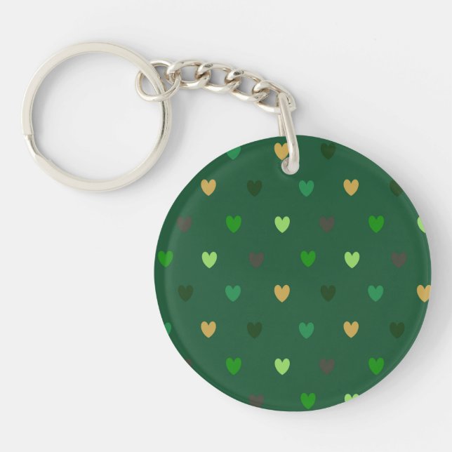 Porte-clefs Coeurs de Polka sur vert de forêt (Devant)