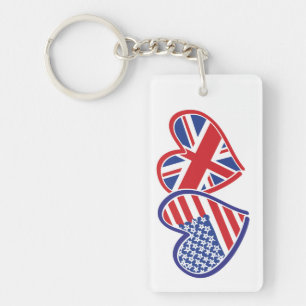 Porte-clefs Coeurs du drapeau américain et britannique