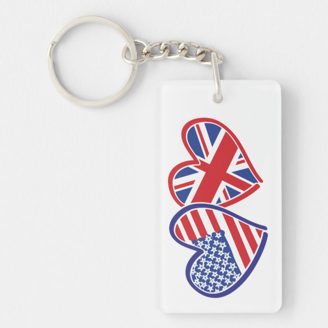 Porte-clefs Coeurs du drapeau américain et britannique (Devant)
