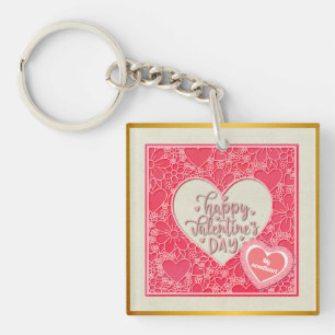 Porte-clefs Cœurs floraux rouges et roses élégants pour la Sai