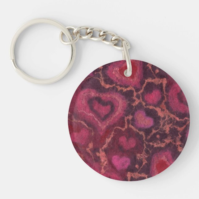 Porte-clefs Coeurs gonflés, amour romantique, rouge rose & bor (Devant)