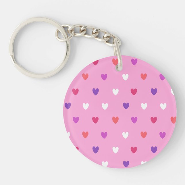Porte-clefs Coeurs polka rose (Devant)