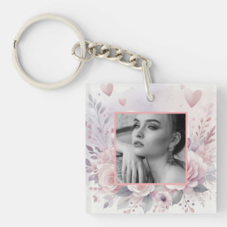 Porte-clefs Coeurs rose violet rose floral photo aquarelle