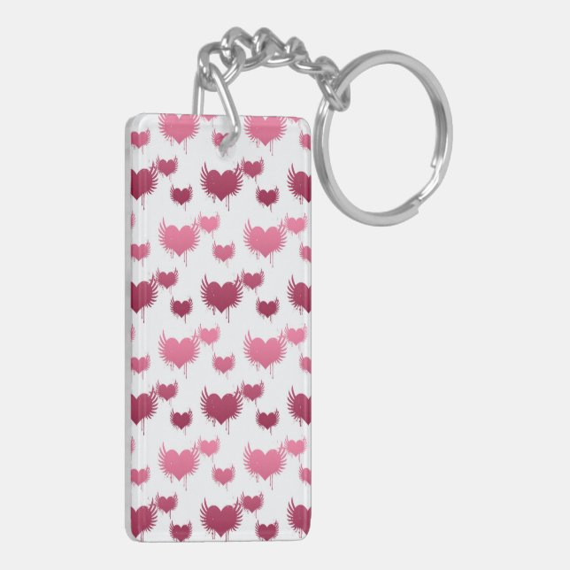 Porte-clefs Cœurs roses et rouges mignons avec des ailes (Dos gauche)