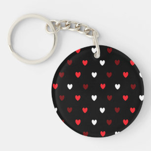 Porte-clefs Coeurs rouge et blanc sur noir