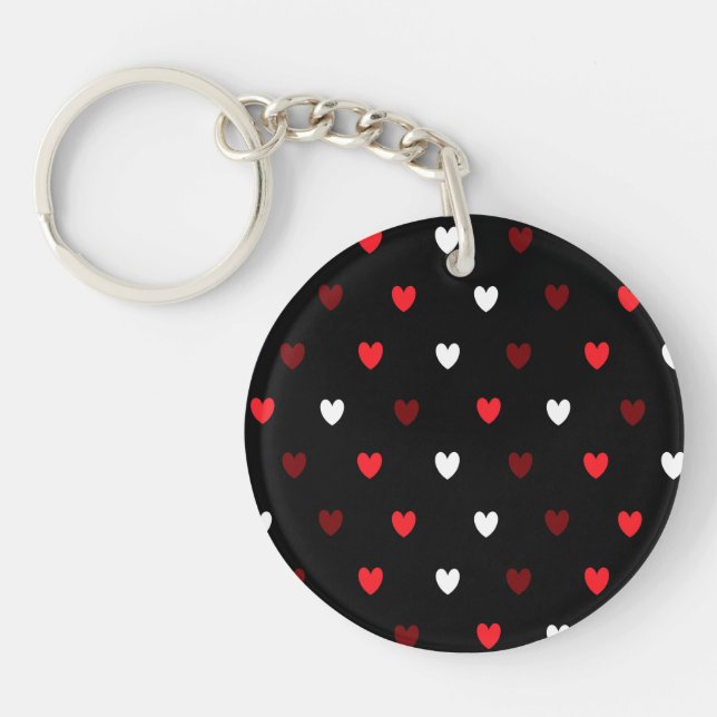 Porte-clefs Coeurs rouge et blanc sur noir (Devant)