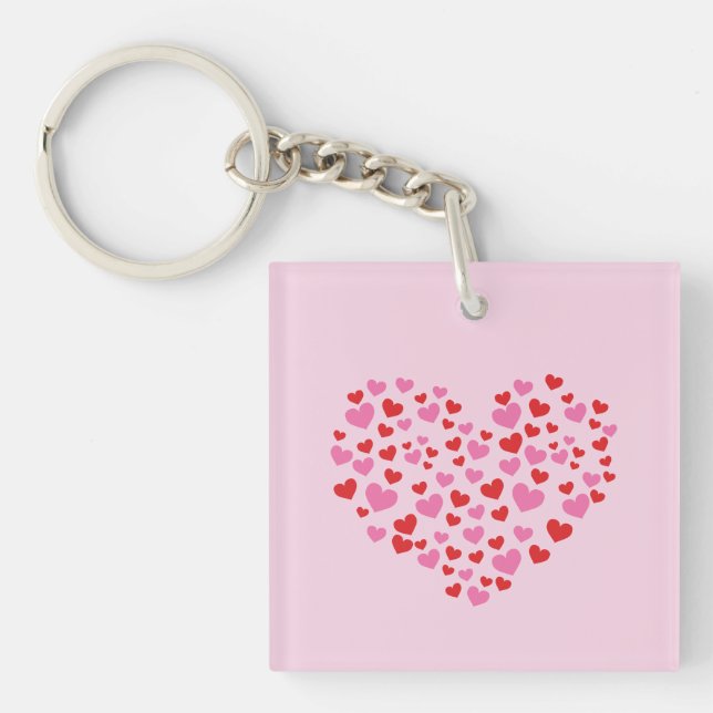 Porte-clefs Cœurs rouges et roses (Devant)