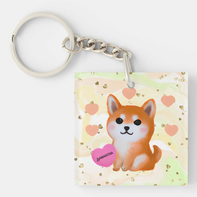 Porte-clefs Coeurs Shiba Inu mignons | Pour Amoureux des chien (Devant)