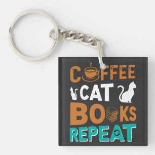 Porte-clefs Coffee Cat Books Répéter, lire et café amoureux