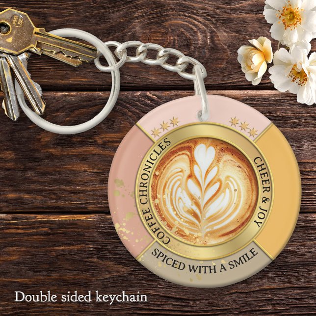 Porte-clefs Coffee Chronicles Latte Art Quote Chic (Coffee chronicles personalized elegant cappuccino coffee lover keychain)