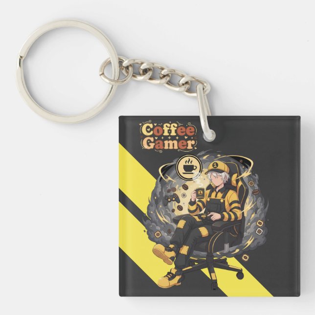 Porte-clefs Coffee Gamer Anime Boy Yellow Aesthetic Art (Devant)