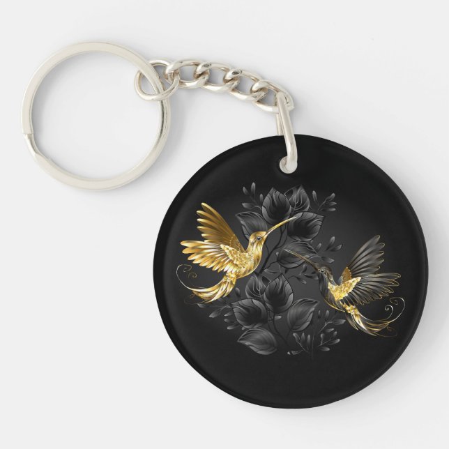 Porte-clefs Colibri noir et or (Devant)