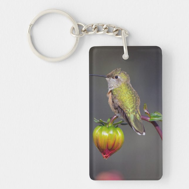 Porte-clefs Colibri posé sur un bouton de fleur (Devant)