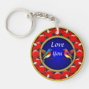 Porte-clefs Colibris colorés entourés d'un cœur romantique