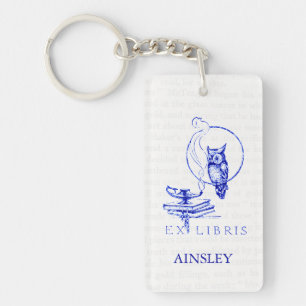 Porte-clefs Collage bleu vintage personnalisé de hibou