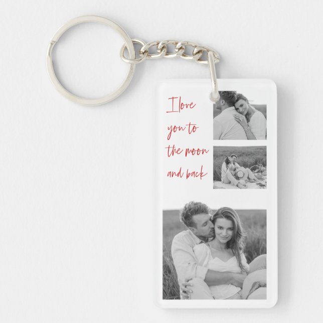Porte-clefs Collage Couple Photo & Citation Romantique Aimer Y (Devant)
